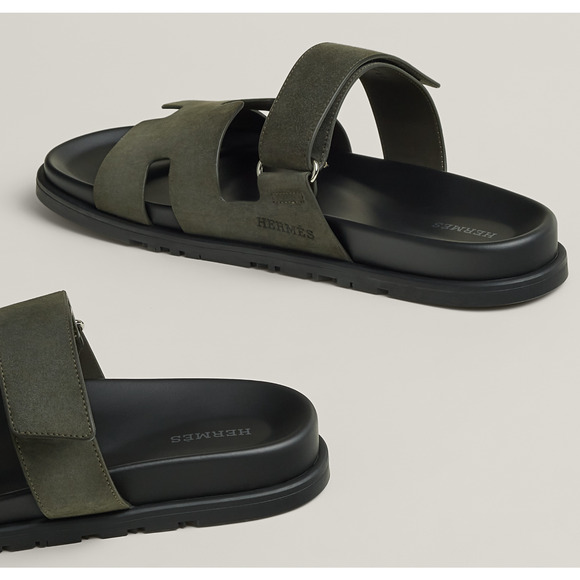 Hermes Chypre Sandal Vert Foret Green Black H Logo Slide Slip On Flop Flat 44 11 - Picture 7 of 12